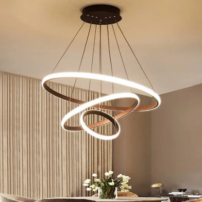 Modern black and white spiral pendant chandelier with double-ring led rings and sleek black ceiling mount decorbites black ring