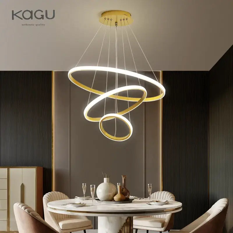 Gold-toned spiral pendant chandelier with three interlocking rings by decorbites black ring for living room decor