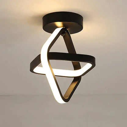 Modern black and white square led ceiling lamp with geometric intertwined ring design for corridors
