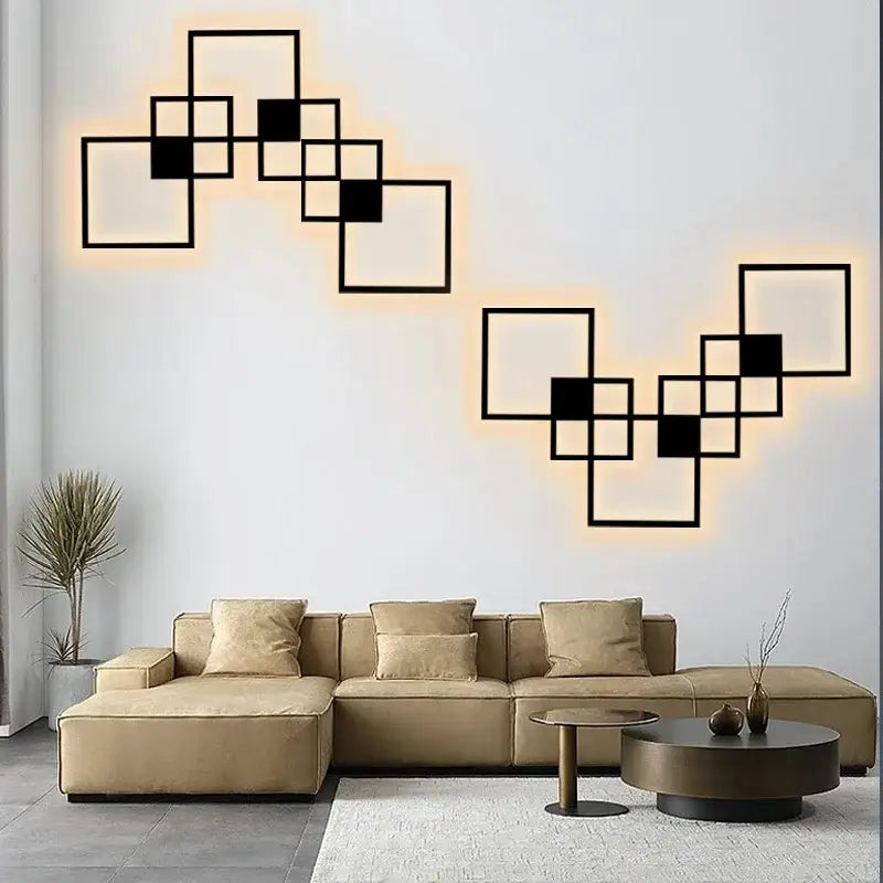 Modern black and white square led wall sconce with geometric design and warm glowing light for bedroom lighting