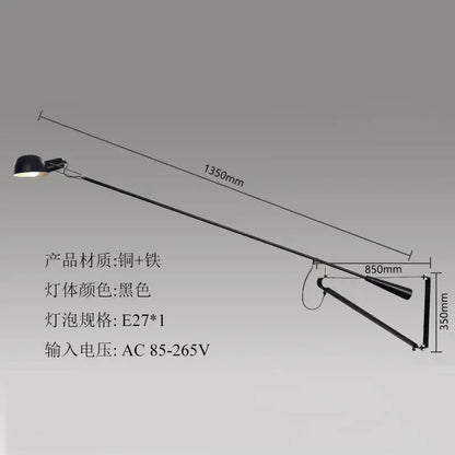 Modern black and white swing arm wall lamp with copper and iron construction for living room decorbites adjustable led lighting