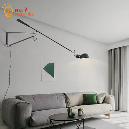 Modern black and white swing arm wall lamp with a sleek design and decorbites adjustable led for living room use