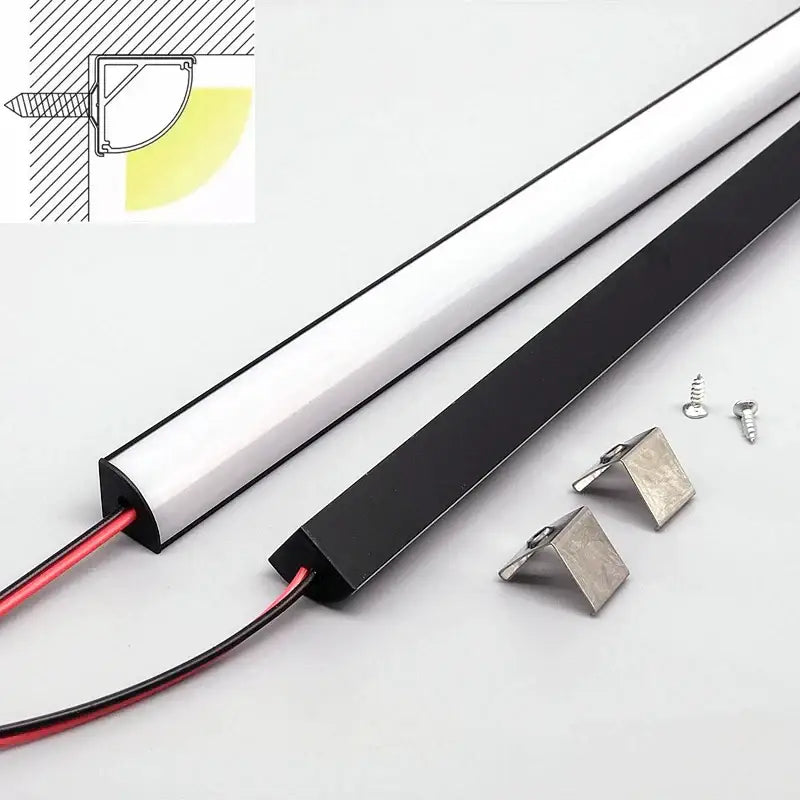 Two slim led strip tube bar lights in black and white with aluminum casing and exposed wiring for modern decorbites led black bar light