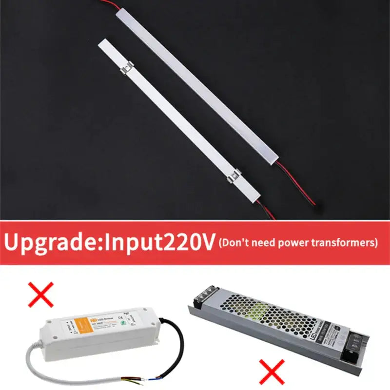 Two slim white led tube bar light strips with integrated power connectors for modern decorbites led black lighting