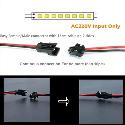 Black plastic male and female connectors with red and black wires for decorbites led black tube bar light continuous connection