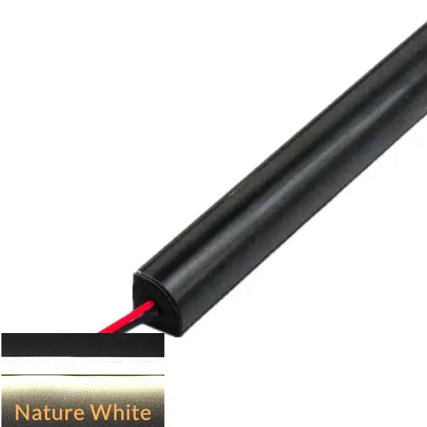 Modern black and white tube bar light with black cylindrical matte cable cover housing red wire for decorbites led black bar light