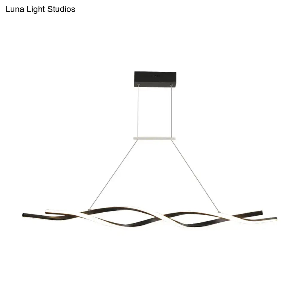 Modern black and white twisted led pendant light with sleek curved arms for kitchen island illumination