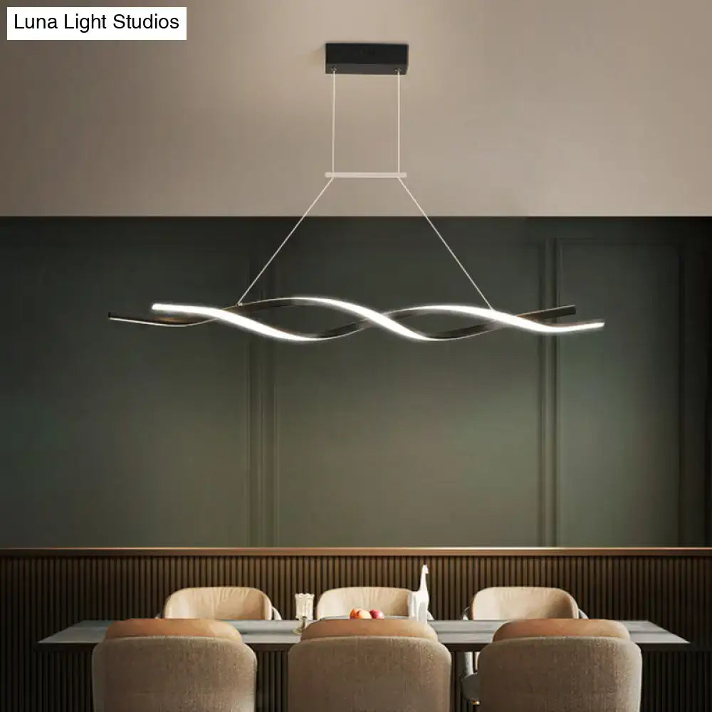 Modern black and white twisted pendant light with sleek wave-like led design for kitchen island illumination
