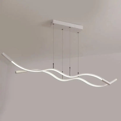 Modern white wave shaped aluminum pendant lamp with sleek wave design for minimalist dining room island lighting