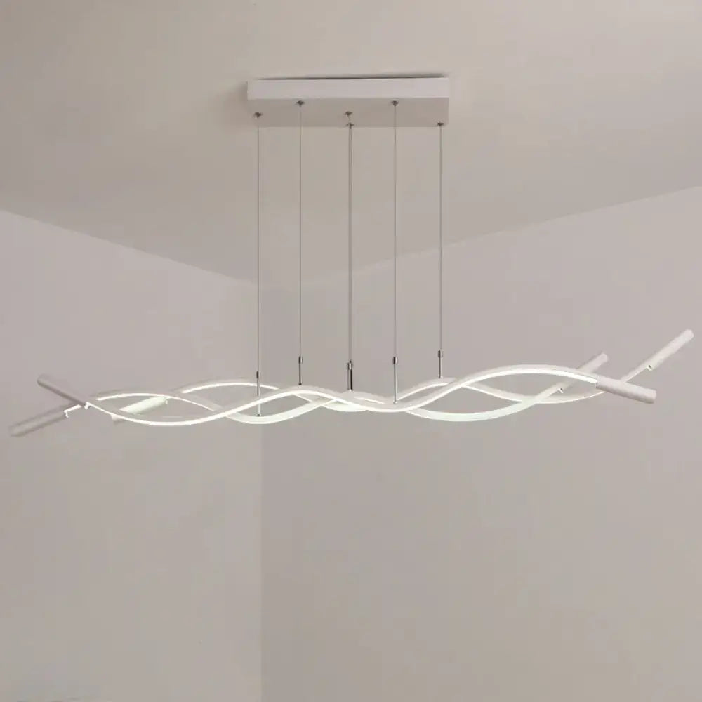 Modern white wave shaped aluminum pendant lamp with sleek intertwined design for minimalistic dining room lighting