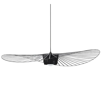 Modern black wing designer pendant ceiling chandelier with sleek fan-like design and thin radial spokes by decorbites designer pendant
