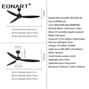 Modern black wood ceiling fan with three solid wood blades led light and remote control for bedroom use