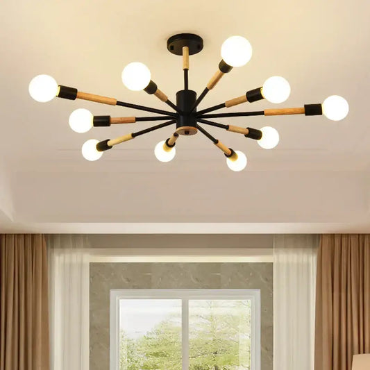 Modern black and wood led wooden ceiling light with multiple spherical bulbs for living room decorbites led wooden ceiling