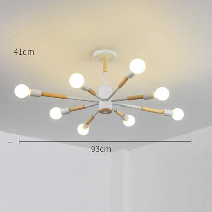 Modern black and wood led wooden ceiling light with eight spherical bulbs for living room decorbites led wooden ceiling
