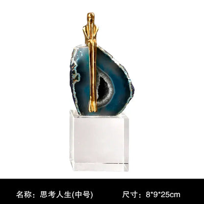 Modern blue agate crystal golden sculpture decorbites agate crystal living room decor on clear acrylic base
