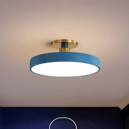 Decorbites™ nordic style blue round flush mount ceiling light with gold-toned mounting base and led technology