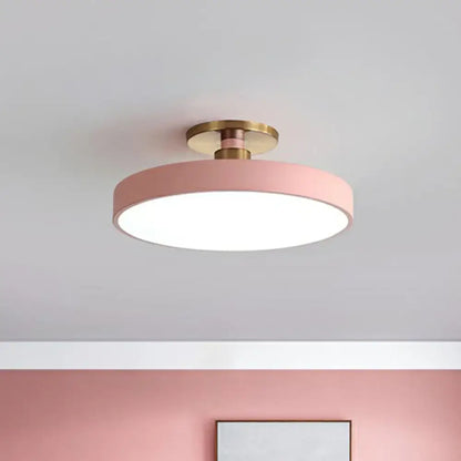 DecorBites™ nordic style pink round flush mount ceiling light with brass finish and sleek modern design