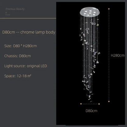 Modern blue and clear butterfly crystal chandelier with chrome circular housing and cascading strands for staircase decorbites butterfly crystal