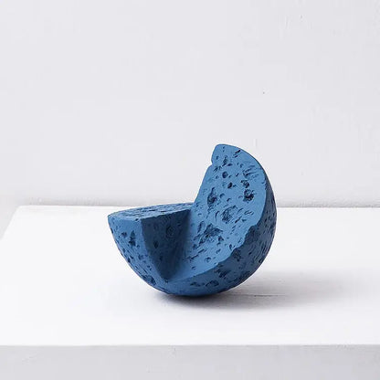 Modern blue geometric square sculpture stack featuring a textured porous concrete half-sphere for living room decorbites decor
