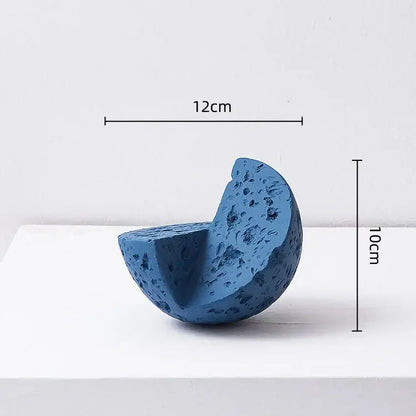 Modern blue geometric square sculpture stack with textured concrete half-sphere and rough porous surface decorbites geometric square