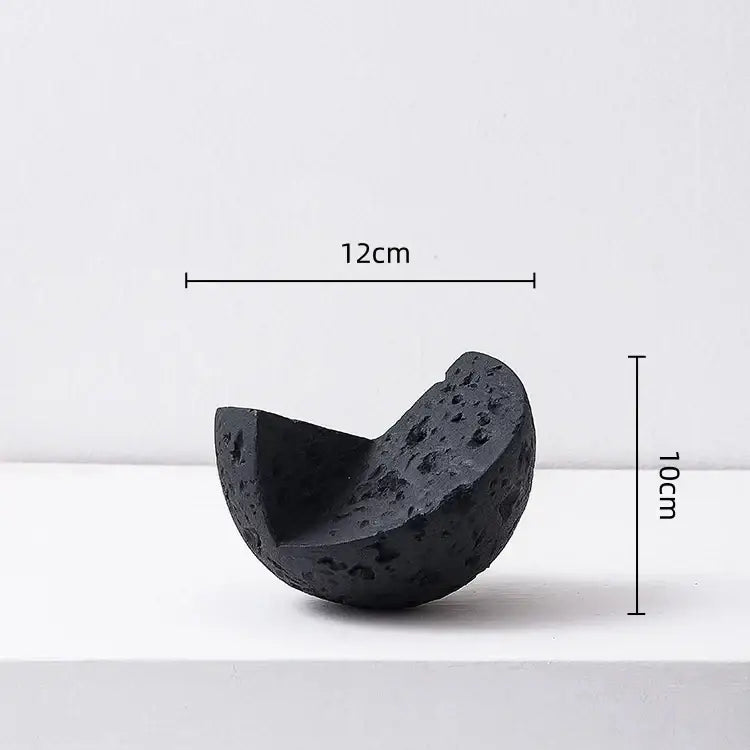 Black porous lava rock sculpture with curved half-spherical shape for decorbites geometric square sculpture stack decor