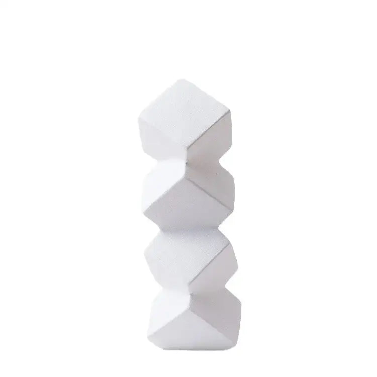 White geometric square sculpture stack with faceted matte cubes modern decorbites geometric square for living room decor
