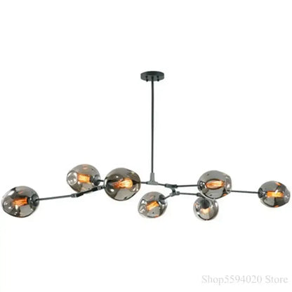 Modern black gold pendant light chandelier with seven smoked glass globe shades for living room decorbites glass black