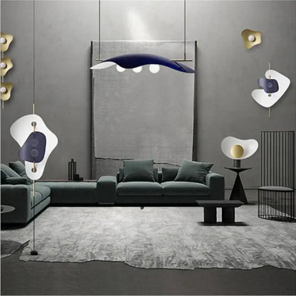 Modern navy blue and white glass bubble chandelier pendant light with sleek curved design for dining room decorbites glass bubble