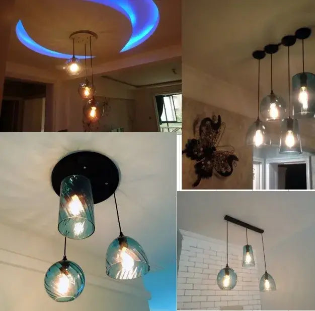 Modern blue glass led pendant lamp set featuring swirling design for dining room lighting with glass led pendant style