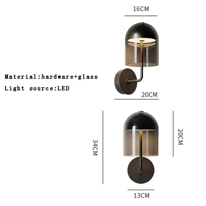 Modern black and smoked glass wall lamp with sleek curved arm complements decorbites blue glass wall sconces