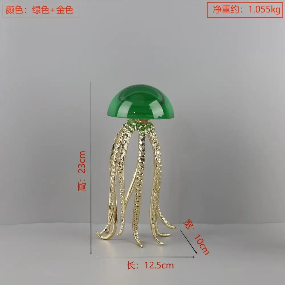 Green and gold resin jellyfish figurine with textured tentacles modern decorbites crystal jellyfish sculpture for living room decor