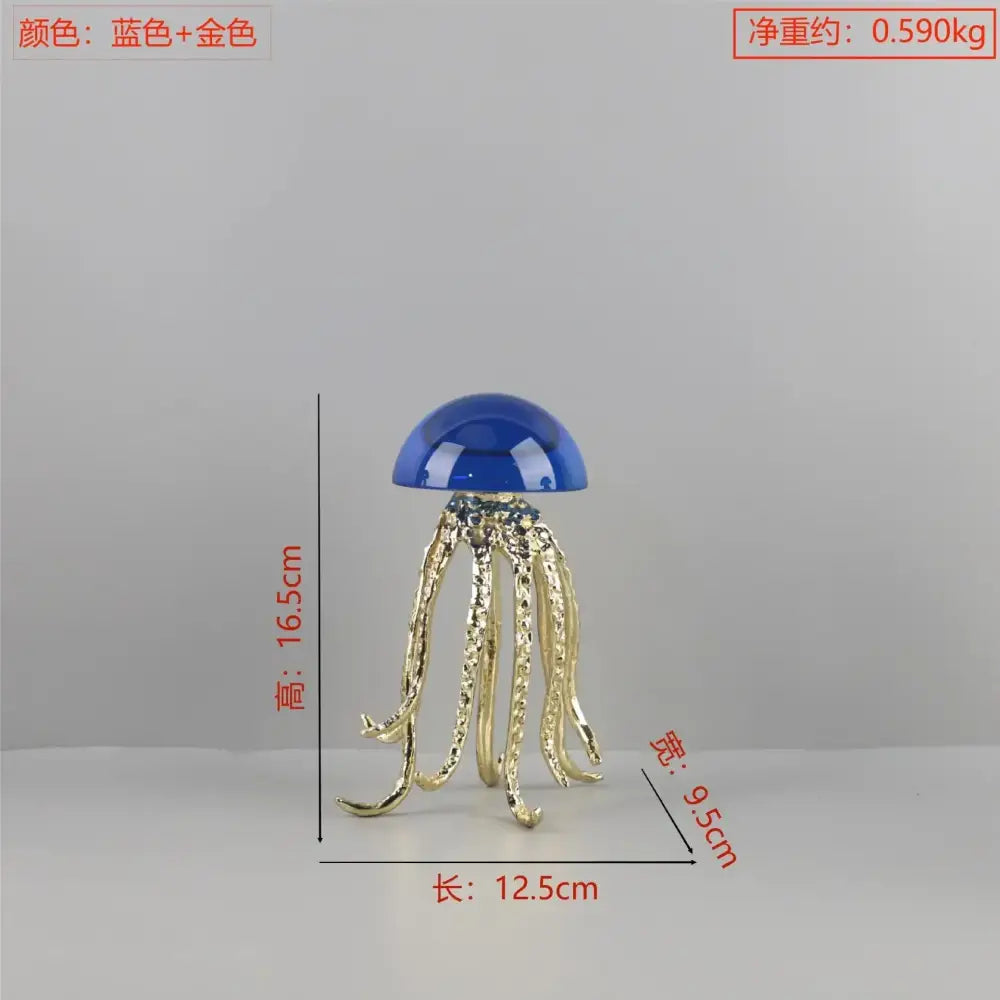 Modern blue green crystal jellyfish sculpture with glossy dome head and metallic tentacles for living room decorbites crystal jellyfish decor