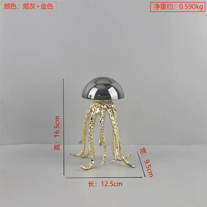 Modern blue and green crystal jellyfish sculpture with a reflective silver dome and gold tentacles for living room decorbites crystal jellyfish