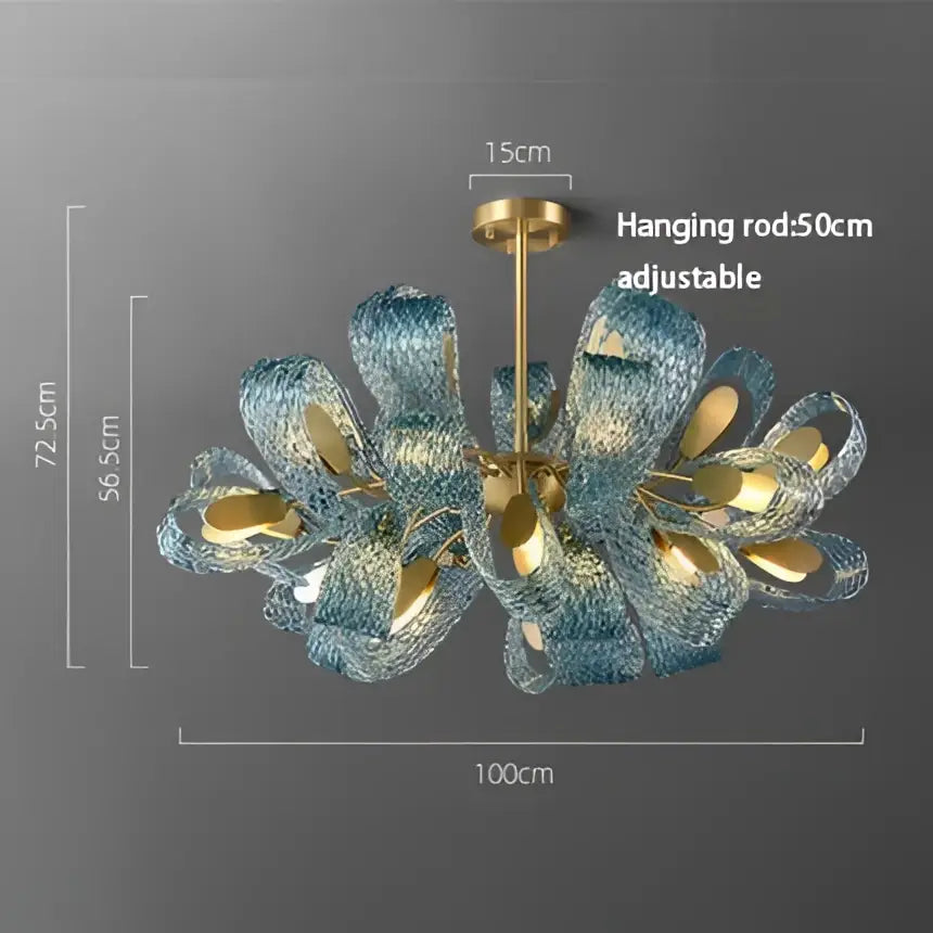 Modern blue and gold decorbites glass chandelier with adjustable brass rod for dining room lighting