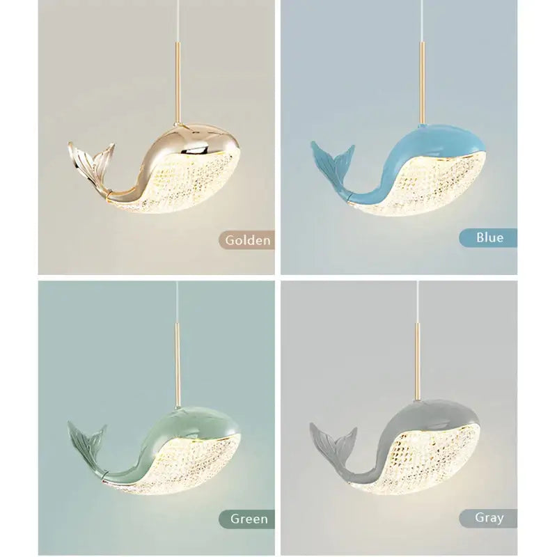A modern decorbites dolphin chandelier pendant light with textured body in golden blue green and gray finishes