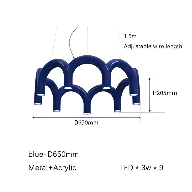 Modern blue metal arch chandelier with curved metal and acrylic design for kitchen pendant light decorbites blue metal