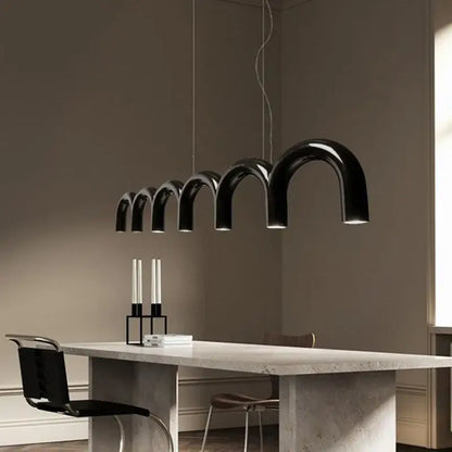 Black arched pendant light fixture with sleek glossy finish for modern blue metal arch metal arch chandelier decorbites
