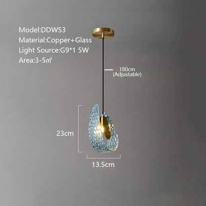 Modern blue peacock leaf glass chandelier with teardrop textured shade and copper fixture for dining room decorbites blue peacock