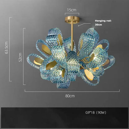 Modern blue queen crystal glass chandelier with blue glass, gold accents, and woven design for living room decorbites blue queen