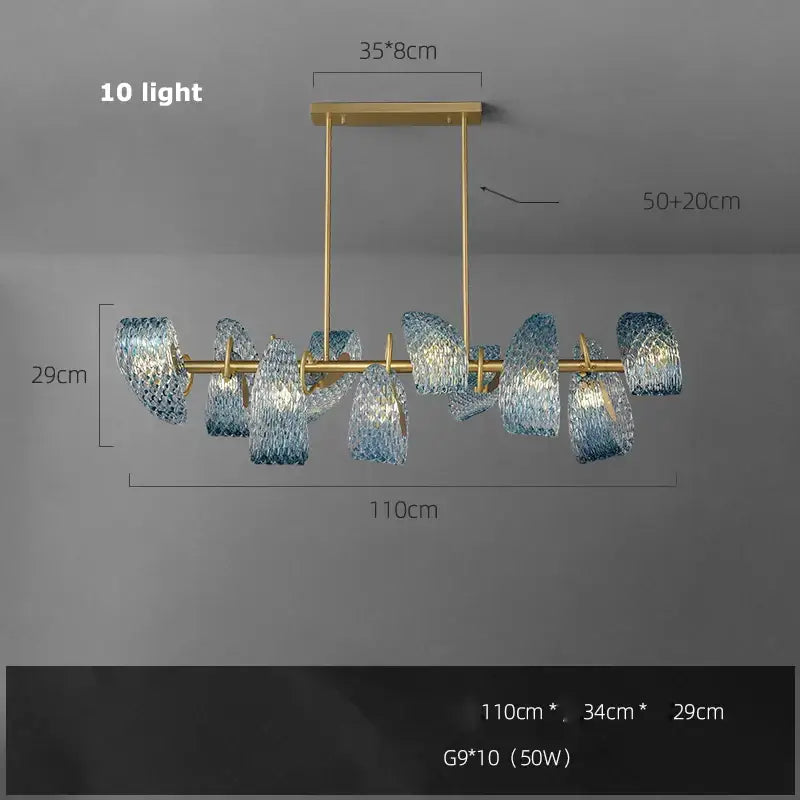 Modern blue queen crystal glass chandelier with textured glass and gold-toned metal frame for living room decorbites blue queen