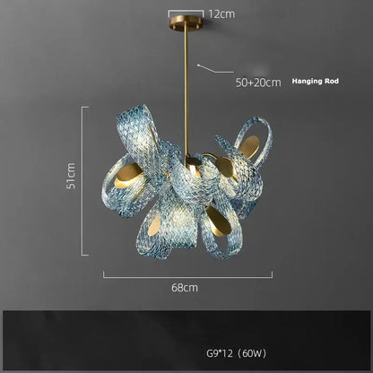 Modern blue queen crystal glass petal chandelier with blue glass and gold-toned accents for bedroom decorbites blue queen