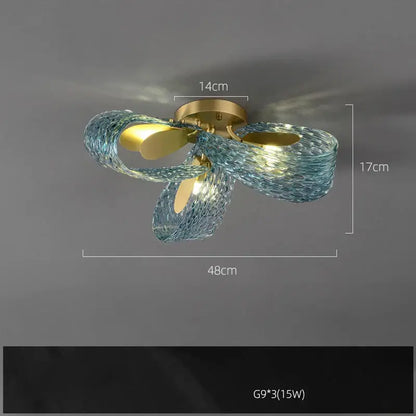 Modern blue queen crystal glass petal chandelier with gold base and translucent blue arms for bedroom decorbites blue queen