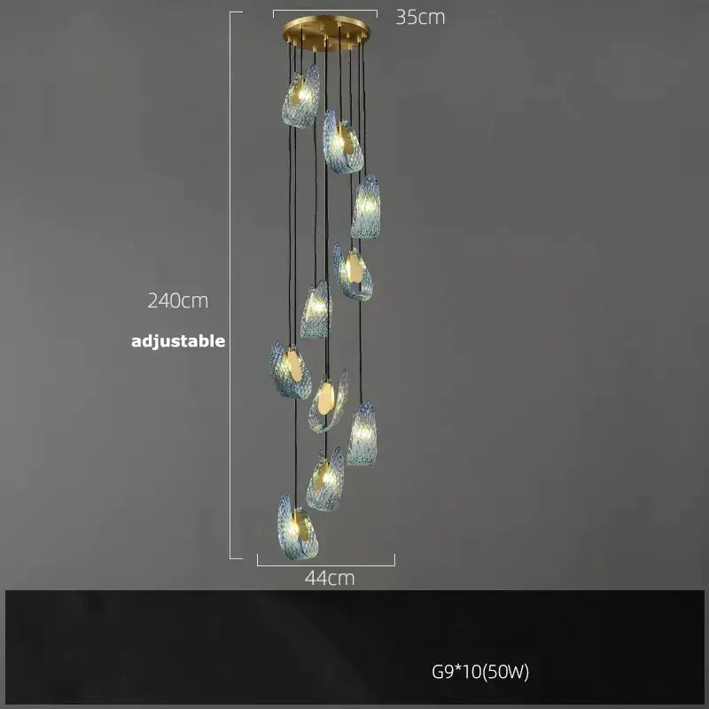 Modern blue queen crystal glass petal chandelier with ten translucent blue shades and brass ceiling mount for bedroom decorbites blue queen