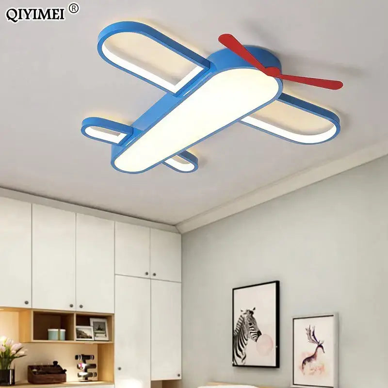 Modern blue and red airplane led lighting fixture chandelier featuring decorbites blue airplane design for bedroom decor