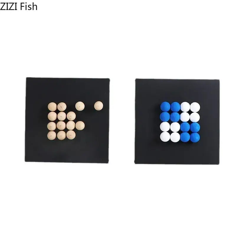 The zizi fish brand wooden bead puzzle set features natural wood and blue plastic beads for ball hanging wall decor