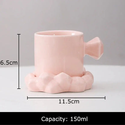Modern bowknot decor porcelain pink ceramic cup with faceted handle cloud-shaped base 150ml decorbites bowknot decor