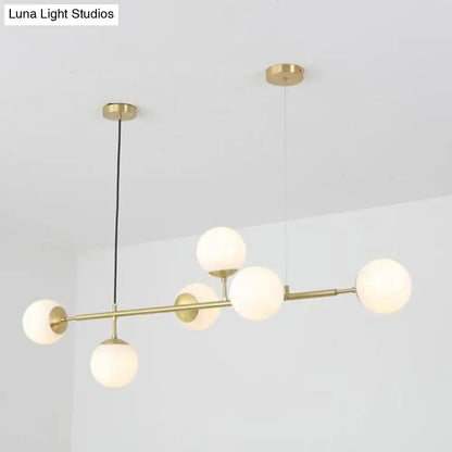 Modern brass 6-bulb island lamp with frosted glass shade suitable for dining rooms 110v-120v 220v-240v