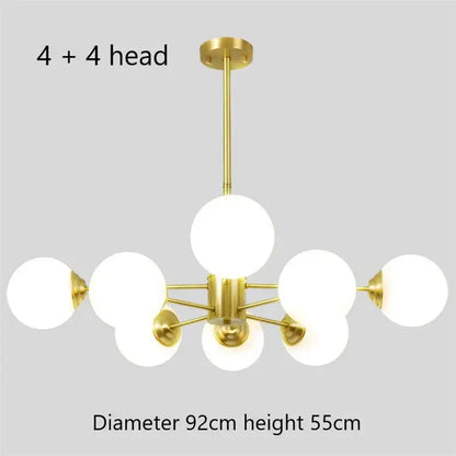 Modern brass 8-light pendant lights with gold finish and frosted glass ball globes for dining room decorbites glass ball chandelier