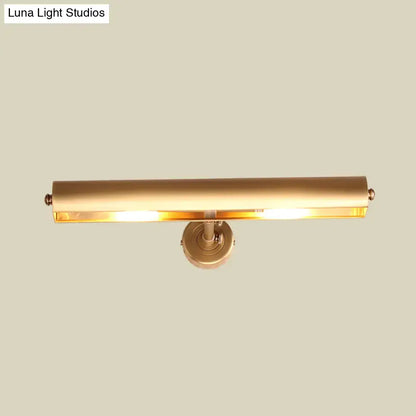 A sleek brushed brass modern bathroom vanity sconce with rectangular bar design and warm glow for 110v-120v use