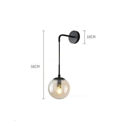 Black metal wall lamps with a smoked glass globe for modern decorbites glass ball wall bedroom lighting